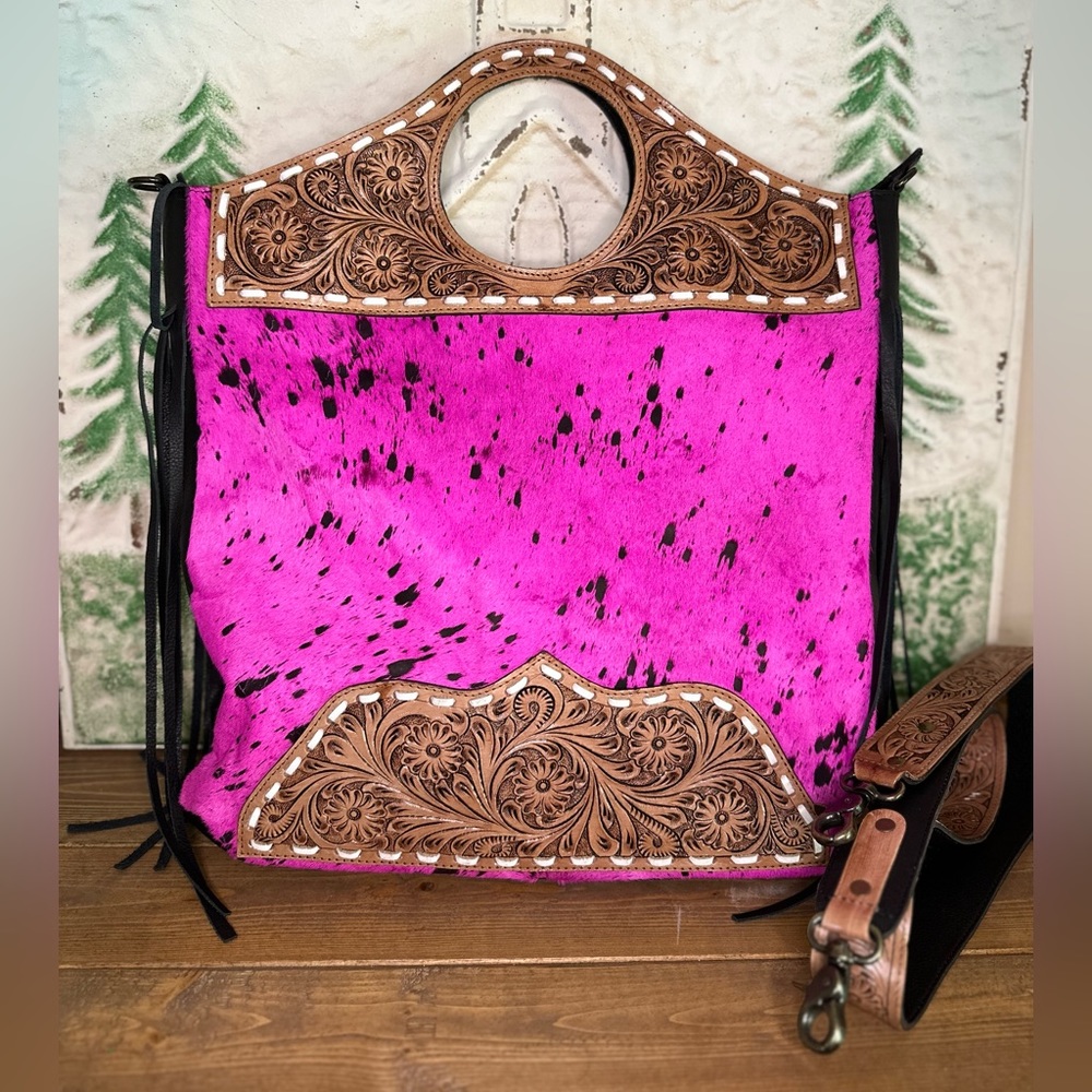 Hot Pink Acid Wash Cowhide Crossbody